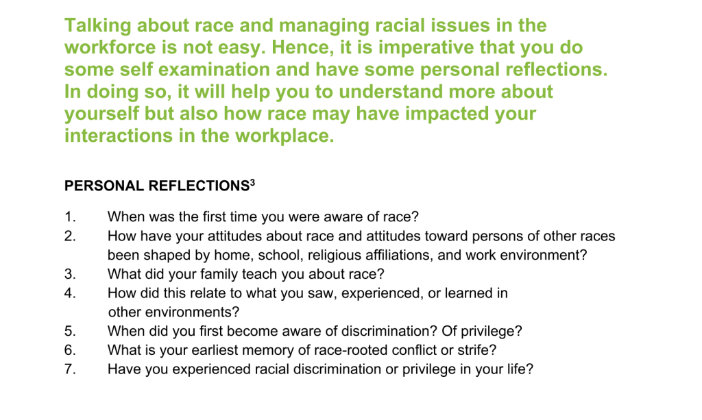 Screenshot from the New York City Parks Department's guidance on race and racism in the workplace.